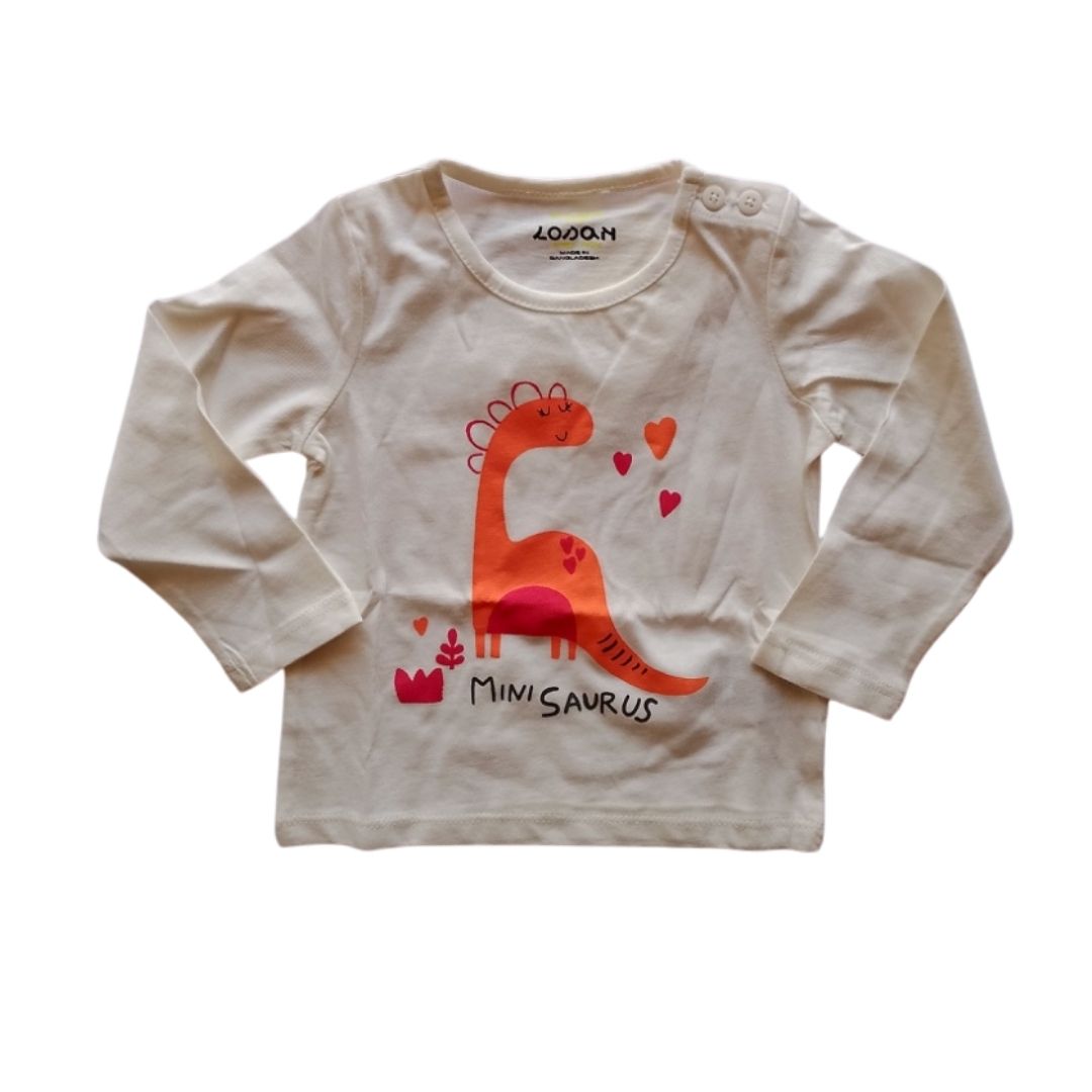 White Long Sleeves Tshirt with orange Mini Saurus