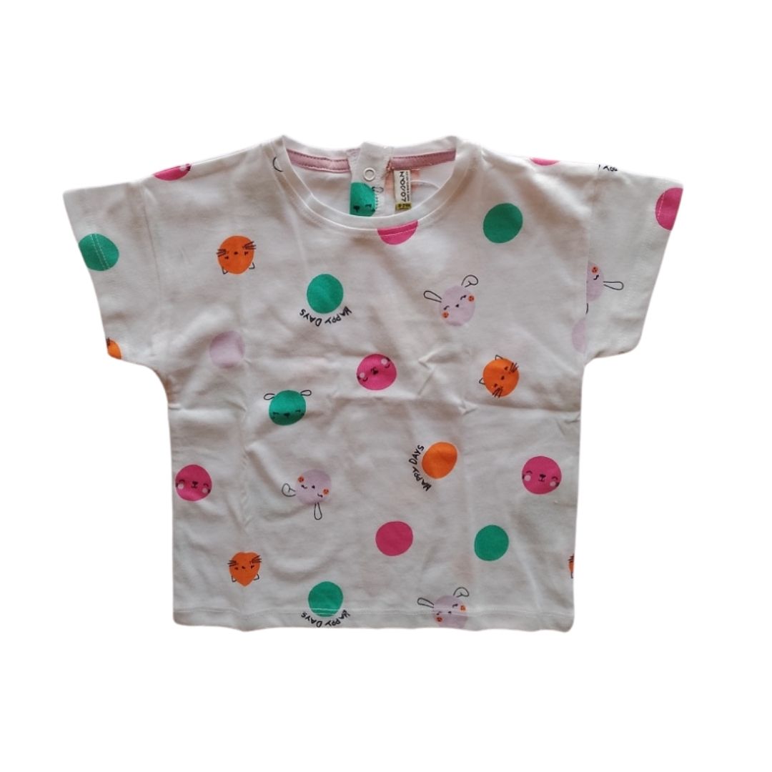 White cotton Tshirt with colorful Cats