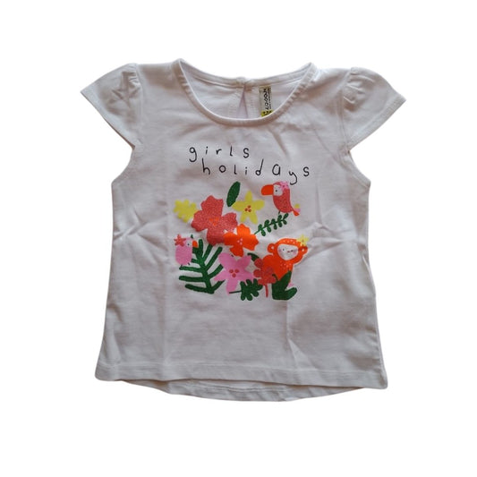 White cotton Tshirt with colorful Parot