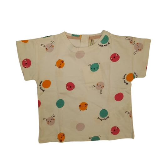 White Tshirt white colorful dots