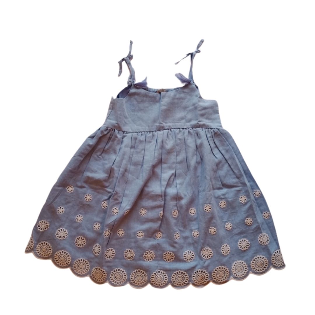 Blue Dress with White Embroidery